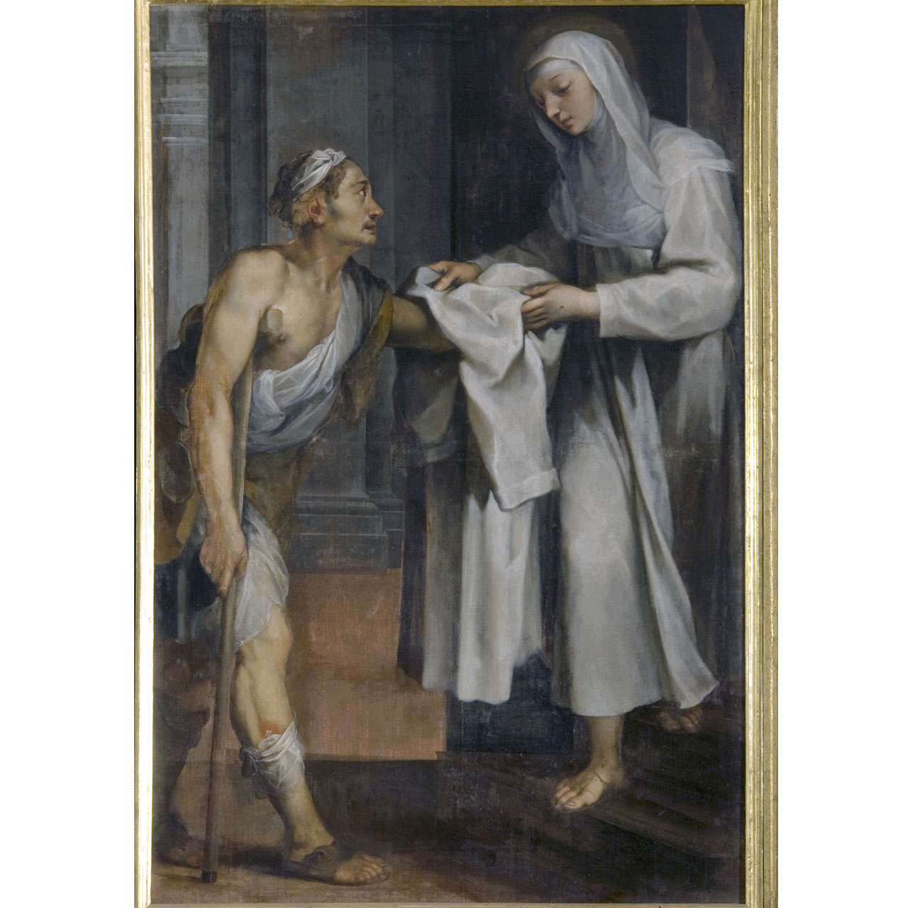 Santa Caterina da Siena dona un mantello ad un mendicante
