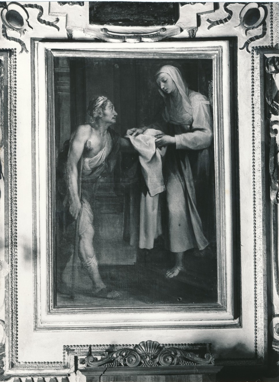 Santa Caterina da Siena che dona un mantello ad un mendicante